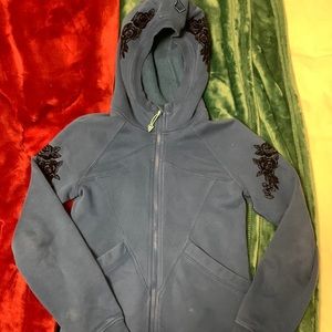 ivivva Zip Up Navy Hoodie w/ black velvet flowers Size 10